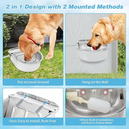 FHTONGE 304 Stainless Steel Automatic Dog Water Bowl Dispenser with Drainage and Float Valves, Large Auto Fill Dog Waterer for Outdoor Big Dog Livestock Poultry Horse Cow Goat Pig Chicken Duck Rabbit