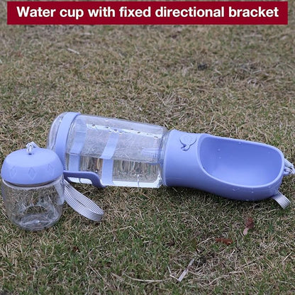 Dog Water Bottle with Food Container Holder, Travel Puppy Drinking Bowl, Portable Pet Water Dispenser, Patented Design, Food Grade Plastic 19 oz Water Bottle+100g Snack cans