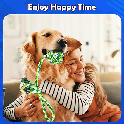 Dog Rope Toys for for Aggressive Chewers, Nearly Indestructible Dog Toys Set With Squeak Octopus for Large/Medium Dogs, Full of Attractiveness, Heavy Duty Natural Cotton Rope Chew Toy,Tug Toy 9 Pack