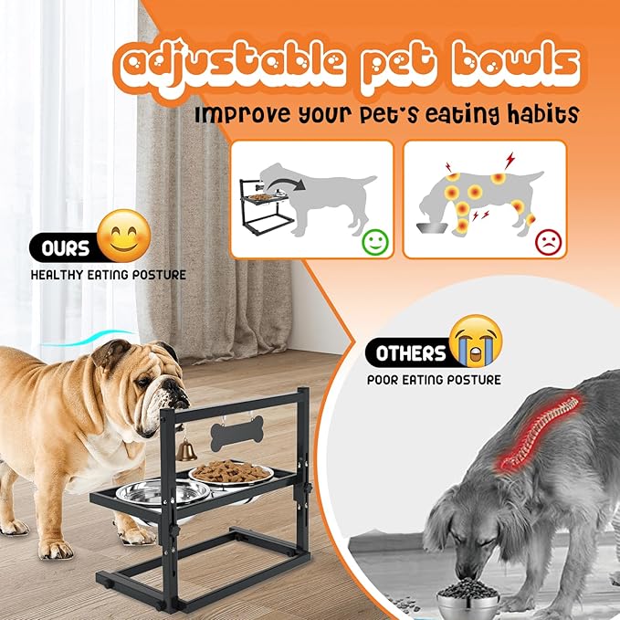 SHAINFUN Elevated Dog Bowls for Medium Dogs and Cats - Raised Cat or Dog Bowl Stand with Adjustable Height and Two Stainless Steel Food Bowls - Ideal for Medium and Small Dogs and Cats