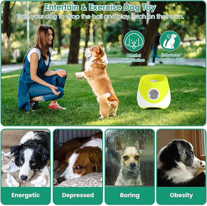 Automatic Dog Ball Launcher with 6 Balls, Interactive Pet Fetch Machine with Adjustable Throw Distance(20/33/46ft) for Small Medium Dogs