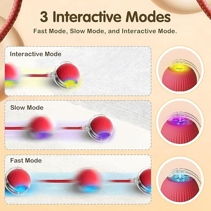 Interactive Cat Ball Toy with String, Interactive Cat Toys Ball Fast Rolling，Red, Bouncing Teaser Wand