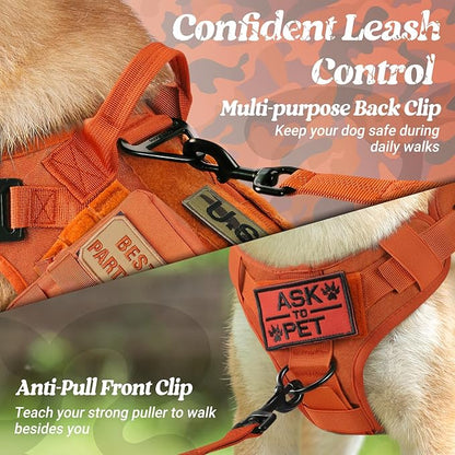 rabbitgoo Tactical Dog Harness for Large, Heavy Duty Pet Harness with Handle, No-Pull Service Vest Large Breed, Adjustable Military Dog Vest for Training Hunting Walking, Orange, L