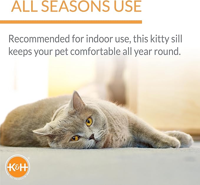 K&H Pet Products Bolster Kitty Sill Cat Window Perch Bed for Large Cats, Orthopedic Window Hammock Holds 40 lbs, Washable Cover, Indoor Windowsill Furniture Bed Seat - Tan/Kitty Unheated 14 X 24in