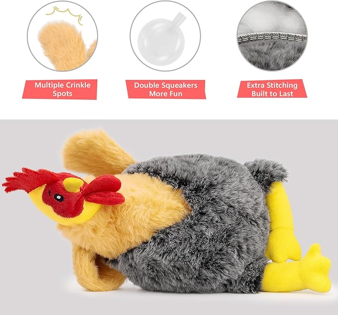 Squeaky Stuffed Dog Toys – Plush Chicken Chew Toy for Small, Medium & Large Dogs, Cute & Funny Interactive Puppy Toy with Crinkle Paper & Double Squeakers