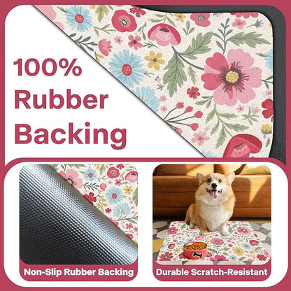 Pet Dog Cat Food Mat, Absorbent Quick Dry Dog Bowl Mats for Food and Water, Non Slip Boho Floral Dogs Cat Placemats Feeding Mat for Floors Indoor Puppy Pet Accessories Supplies 12 * 20 inch