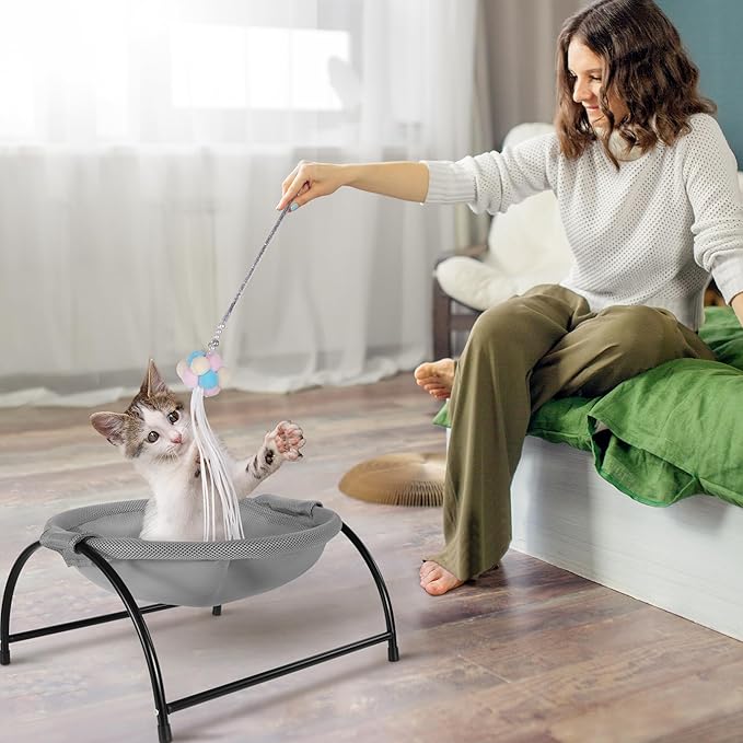 Elevon Elevated Cat Bed Hammock, Breathable Mesh Pet Bed with Metal Frame, Detachable & Machine Washable, Sturdy for Indoor/Outdoor Use, Easy Assembly