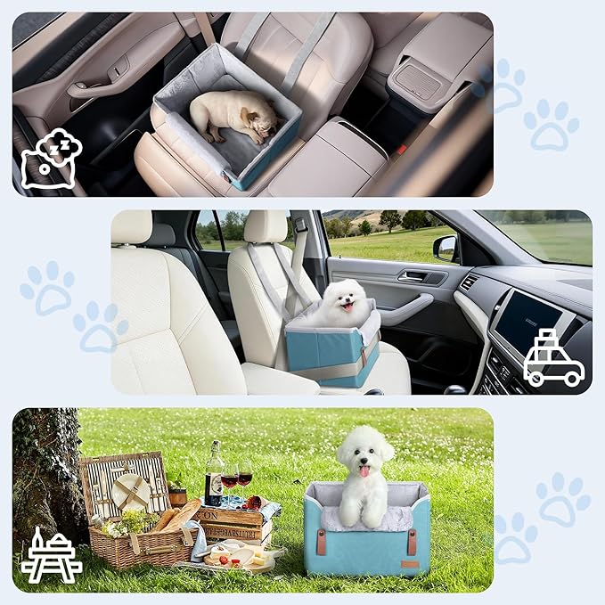 Akinerri Dog Car Seat for Small Dogs, Puppy Seat with Memory Foam Cushion and Safety Buckles, Pet Booster Car Seats for Front and Back Seat, Blue