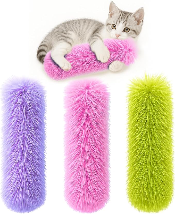 3 Pack Cat Pillow Toys with Catnip, Soft Plush Crinkle Cat Kicker Toys, Interactive Indoor Kitten Chew Toys for Kitty Exercise, Catnip Toys, Promotes Self Play for All Breeds