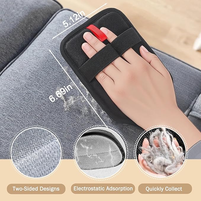 QQM 2026 Upgraded Pet Hair Remover Glove, Double-Sided Reusable Electrostatic Grooming Mitt for Cats & Dogs, Effective Fur Removal from Furniture, Couch, Carpet, Clothes, Bed & Car Seats