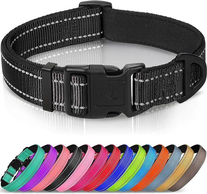 Joytale Reflective Dog Collar,Soft Neoprene Padded Breathable Nylon Pet Collar Adjustable for Extra Large Dogs,Black,XL
