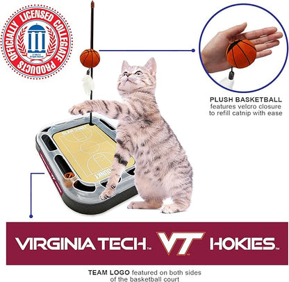Cat Scratch Toy NCAA VIRGINIA TECH Hokies REVERSIBLE Basketball Court Felt/Cardboard Cat Scratcher Toy. Interactive Cat Ball Bell in Tracks. 6-in-1 CAT TOY Cat Wand Poll CATNIP-FILLED Plush Basketball