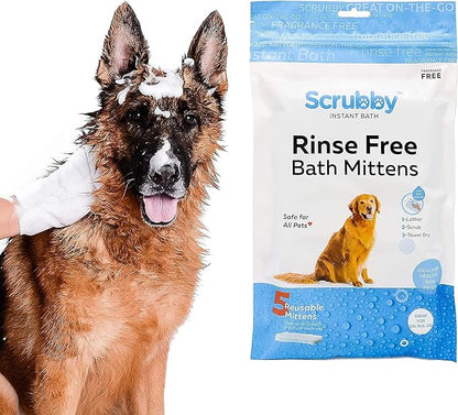 No Rinse Wipes | Rinse Free Shampoo Mittens | Dogs & Cats | Bath Wipes | Bathing & Washing Pets, Hypoallergenic | No Rinse Wash Mitt | Grooming, Lather Wipe Dry - Pack of 20