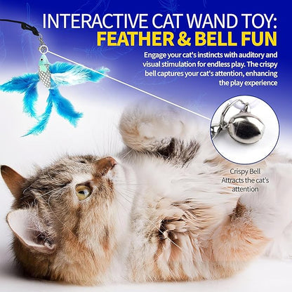 Pet Fit For Life Cat Feather Wand Toys – Interactive Cat Wand Toy for Indoor Pets | 2 Feathery Fish Attachments | Promotes Animal Health & Fitness, Made w/Soft & Durable Materials | Gift