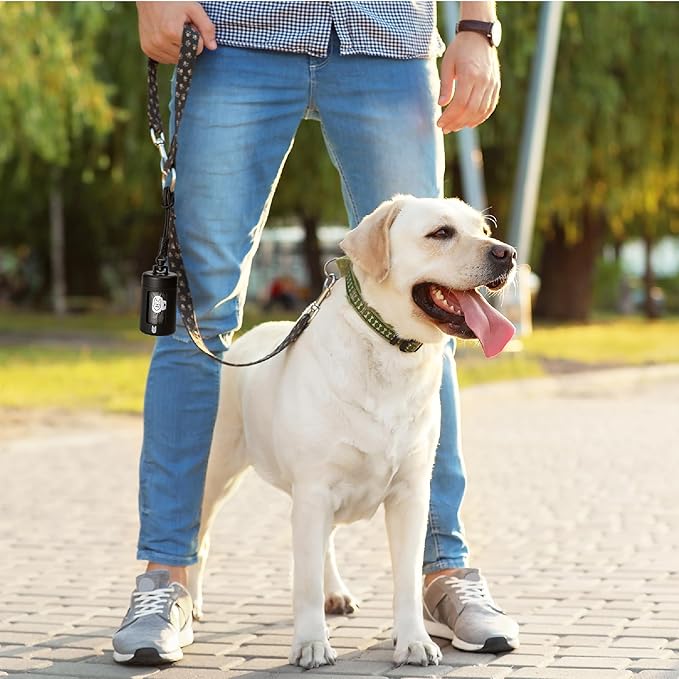 Retractable Dog Waste Bag Dispenser + Bag Holder Kit, Dog Poop Bag Dispenser, Retractable Waste Bag Dispenser, Lightweight Poop Bag Holder, Stretchy Strap Fits Any Dog Leash (Black)