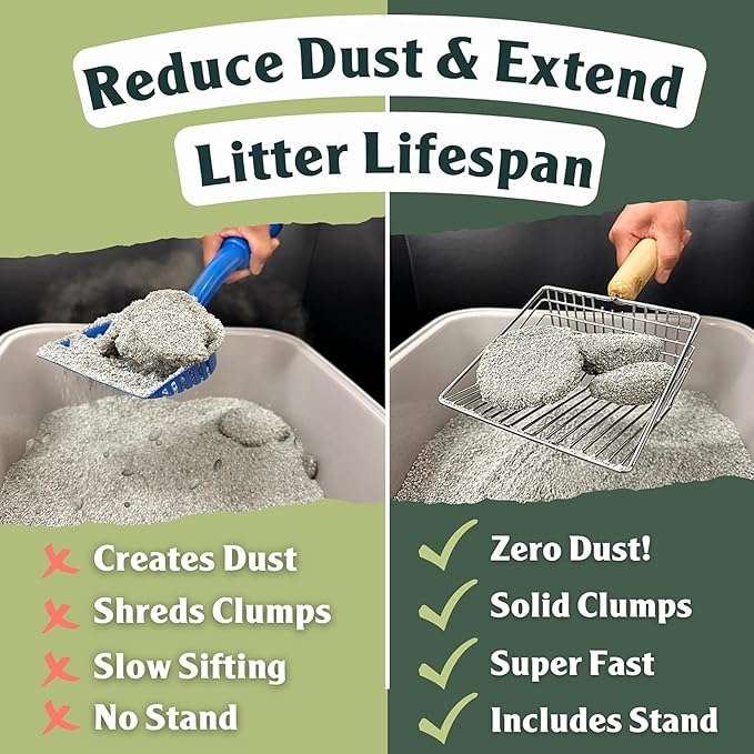 Sprinkle & Sweep: Litter Box Deodorizer Duo - 8oz Bag & Speed Sifter - Cat-Kitten Home Odor Neutralizer, Ultra-Absorbent Formula, Wood Handle Scooper