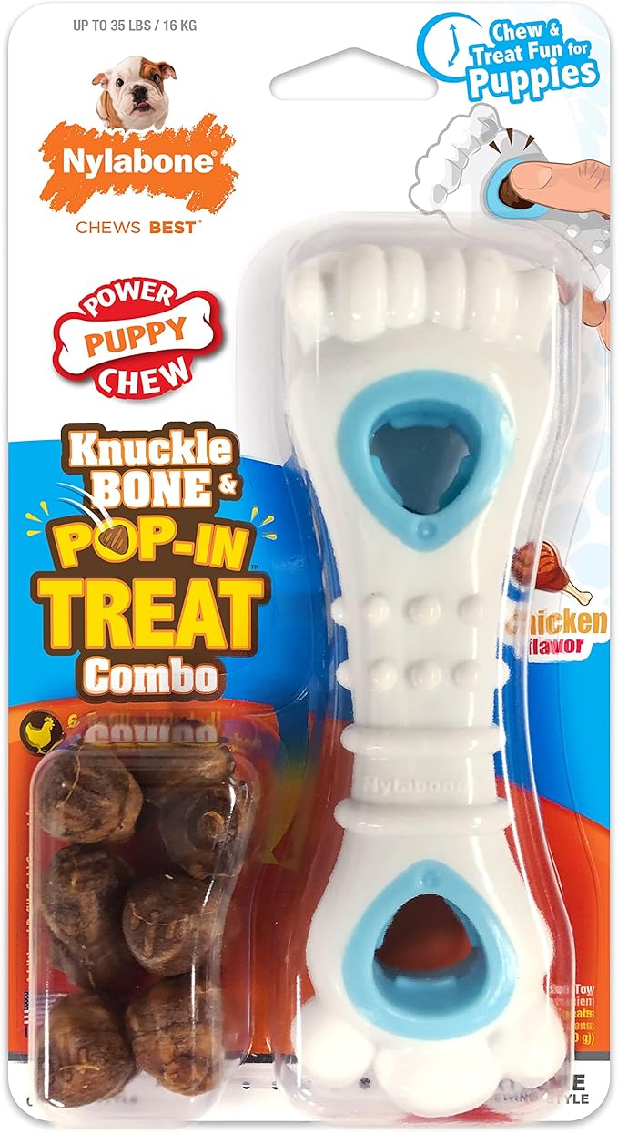 Nylabone Knuckle Bone Pop-In Treat Toy Puppy Chew Toy for Puppies, Interactive Treat Dispensing Enrichment Toys for Puppies, Long Lasting Chicken Flavor, Medium Dogs - Up to 35 lbs