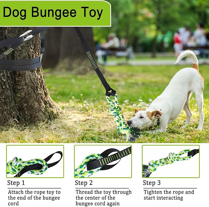 Dog Bungee Hanging Toy, Tree Tugger Rope Pulling Tug of War Toy for Aggressive Chewers Middle Large Dogs to Exercise Solo Play, Interactive Tether Tug Outdoor Dog Toy, 2 Chew Rope Toys