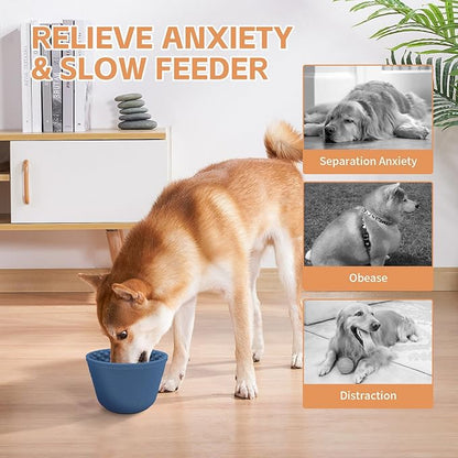 Dog Lick Bowl with Brush Scraper,Anxiety Relief Non-Slip Treat Dispenser,Durable Anti-Choking Enrichment Slow Feeder Licking Bowl for Medium Large Breed,Freezable BPA Free Silicone Dishwasher Safe