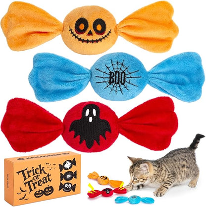 Retro Shaw 3PCS Candy Catnip Kicker Toys for Indoor Cats, Crinkle Cat Toys with Catnip, Interactive Plush Kitty Treat Toy for Bored Cats, Kitten Teething Toys