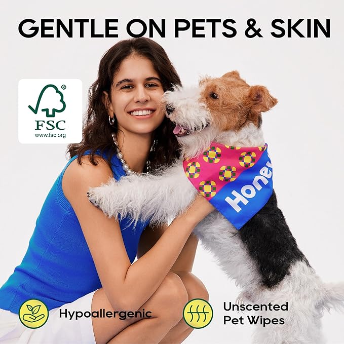 HONEY CARE Disposable Pet Wipes for Dogs & Cats – Cleansing & Soothing, Fragrance-Free, 100 Wipes for Paws, Butt & Body Cleaning