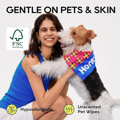 HONEY CARE Disposable Pet Wipes for Dogs & Cats – Cleansing & Soothing, Fragrance-Free, 100 Wipes for Paws, Butt & Body Cleaning