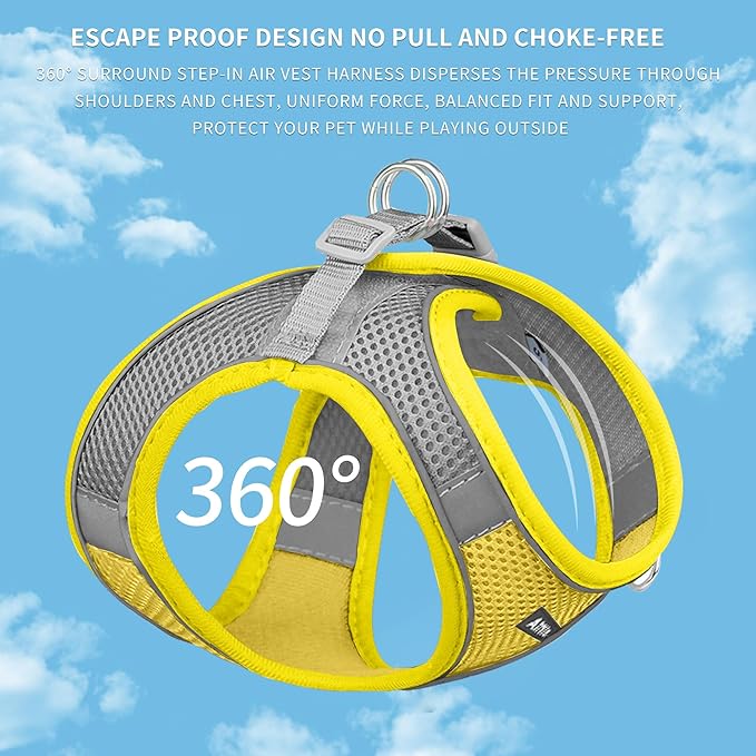 AIITLE Dog Harness, No-Pull Cat Harness with a Leash, Adjustable Reflective Dog Vest, Cat Harness Escape Proof, Outdoor Walking, Running,Training for Extra Small Dogs and House Cats Yellow XXXS