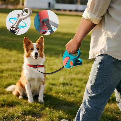 Retractable Dog Leash, 11ft Tangle-Free Reflective Nylon Tape with Anti-Slip Handle & USB Rechargeable Flashlight for Night Walks, Suitable for Small to Medium Dogs Up to 30 Lbs (Blue)