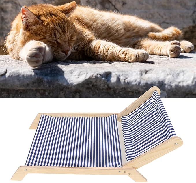 Cat Hammock Cat Bed Prevent Shaking Wooden Frame Swing Chair Kitten Raised Bed with Scratcher for All Seasons (Beach Lounge Chair)