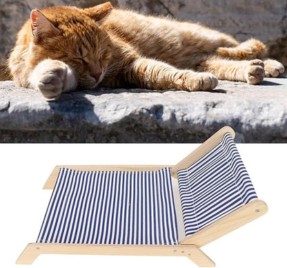 Cat Hammock Cat Bed Prevent Shaking Wooden Frame Swing Chair Kitten Raised Bed with Scratcher for All Seasons (Beach Lounge Chair)