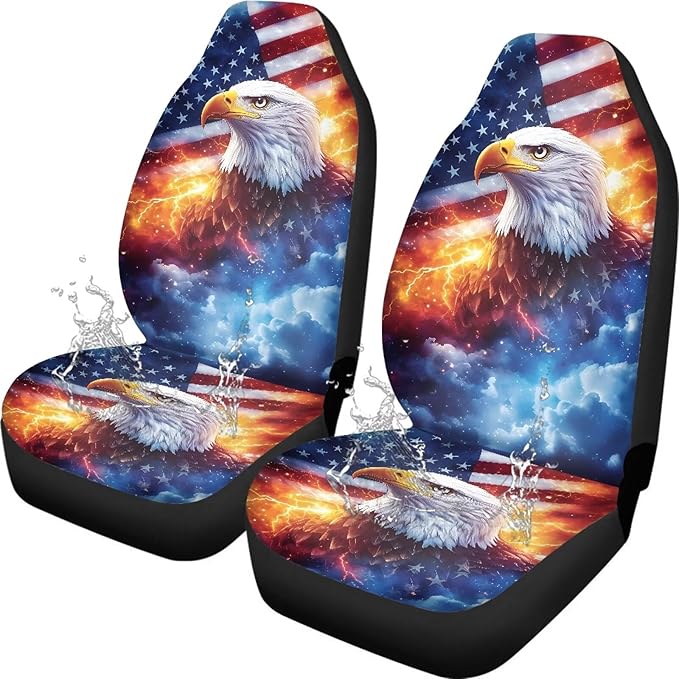 Car Seat Covers Universal Eagle American Flag Vehicle Front Seats Interior Protector Waterproof Anti-Slip Back Fabric Interior Protection Suitable for Cars, SUV and Trucks