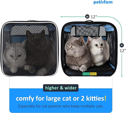 petisfam Soft Pet Carrier for Large and Medium Cats, 2 Kitties, Small Dogs. Easy to Get Cat in, Great for Cats that Don't Like Carriers (Blue)