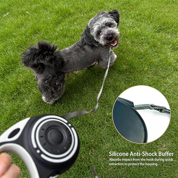 Retractable Dog Leash for Medium & Large Dogs up to 80 lbs, One-Handed Brake, 180kg Strong Nylon Tape, Tangle Free, Anti-Slip Handle (M & L Size) (Black Grey, L-5M)