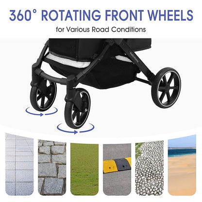 Dog Strollers for Small Dogs and Cat, Pet Stroller for Medium Dogs Cats Up to 45 lbs, One-Hand Fold, Cat Strpller, Black