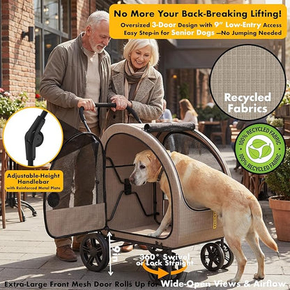 PAWZIDEA 3-in-1 Large Dog Stroller with Detachable Carrier up 100lbs, Foldable Dog Crate for Car Travel, All-Terrain Pet Stroller for 2 Medium Dogs, Jogger Wheels, Adjustable Handle, Stroage Organizer