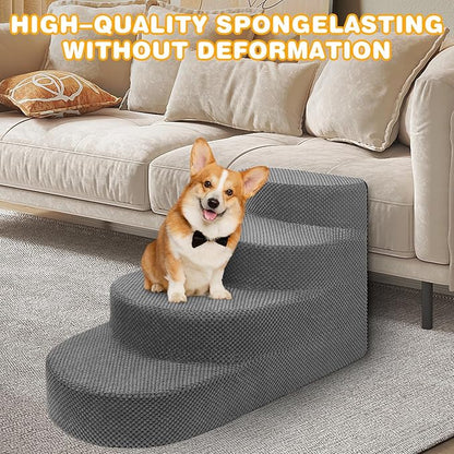 Dog Stairs for Small Dogs, Foam Steps for Small Dogs & Cats, 4 Steps Dog Ramp for High Beds, Couch, Window, Sofa, Pet Stairs with Removable Washable Cover, Non-Slip Sturdy Pet Steps, Gray