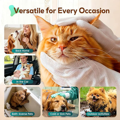 Pet Glove Wipes for Dogs and Cats, No-Rinse Dog Cleaning Gloves, Unscented Thick Glove Wipes for Waterless Cleaning, Daily Care & Travel, 30 Count