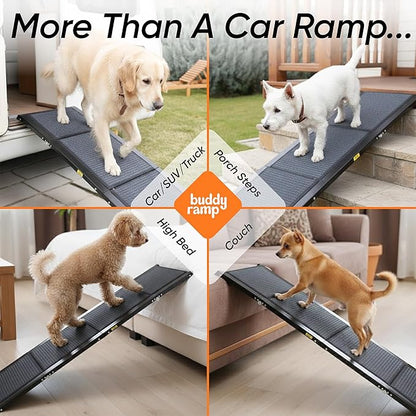 Dog Ramp for Car & Back Seat Cover Bundle – 63” Foldable Non-Slip Dog Ramp + Waterproof 57” Bench Seat Protector – Portable Pet Ramp & Car Seat Cover for SUV, Truck & Car Travel