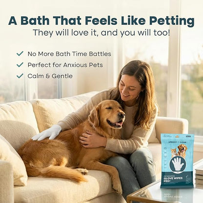 Uproot QuickClean Gloves Pro: 1 Month Supply - Extra-Thick Pet Glove Wipes for Dogs & Cats - Easy Wipe Paws, Eyes, Ears, Butt, & Body - Lick-Safe - Cleaning, Deodorizing & Grooming (6 Pack)