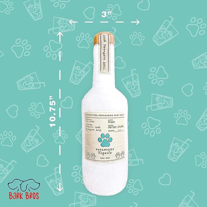 Bark Bros - Liquor Bottle Dog Toy - Plush Squeaky Dog Toys Funny Drink Parody - Alcohol Dog Toy - Dog Birthday Toy - Cute Dog Toys - Puppy Gifts - Puppy Stuff - Dog Stuff (Large, Pupamigos)