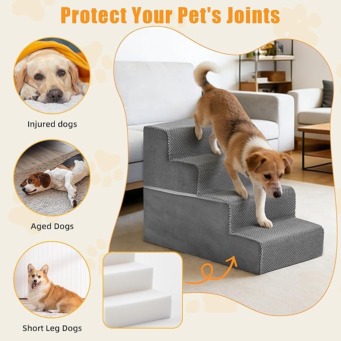 4-Step Dog Stairs for Large Dogs and Cats, 18in H Dog Steps for Couch, Sofa, Chair, Non-Slip Sturdy Pet Steps, Pet Ramp for High Bed Indoor