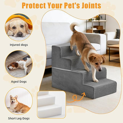4-Step Dog Stairs for Large Dogs and Cats, 18in H Dog Steps for Couch, Sofa, Chair, Non-Slip Sturdy Pet Steps, Pet Ramp for High Bed Indoor
