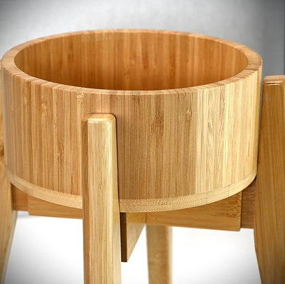 Elevated Dog Bowl for Mid-Large Breed, (12-Inch High) - Raised Food and Water Bowl with Stand, Flip-Resistant - Real Bamboo and Stainless Steel