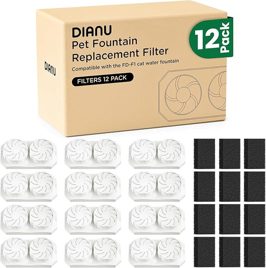 DIANU Official Cat Water Fountain Replacement Filters & Pre-Filter Sponges for 3.2L/108oz Stainless Steel Pet Fountain (9 Pack)