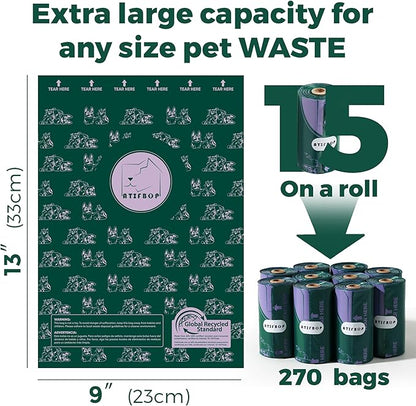 ATIFBOP Dog Poop Bags Rolls, Extra Thick and Leak-proof Poop Bag for Dogs, 270 Bags 18 Refill Rolls, Scented Waste Bag for Dog and Cat, Made form 65% Recycled Plastics