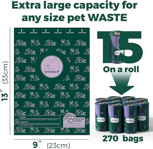 ATIFBOP Dog Poop Bags Rolls, Extra Thick and Leak-proof Poop Bag for Dogs, 270 Bags 18 Refill Rolls, Scented Waste Bag for Dog and Cat, Made form 65% Recycled Plastics