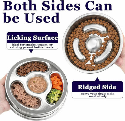 Stainless Steel Slow Feeder Dog Bowl Metal Dog Food Bowl with Non-Slip Mat for Small and Medium Sized Dogs, 2 to 4 Cups Capacity, Dishwasher-Safe, Double-Sided Design for Dry, Wet, or Raw Food
