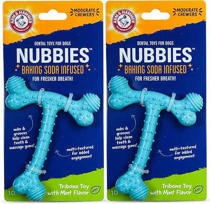 Arm & Hammer Nubbies T-Bone Dental Dog Chew Toy with Peanut Butter Flavor, Textured Chew Toy Designed to Help Clean Teeth and Support Oral Care for Dogs Up to 35 lbs - 2 Pack