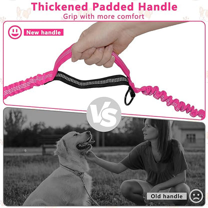 Hands Free Dog Leash with Zipper Pouch, Running Waist Leash for Dog Walking, Adjustable Waist Belt for Large Dogs, Reflective Bungee Design with Two Handle for Hiking, Training, Hot Pink