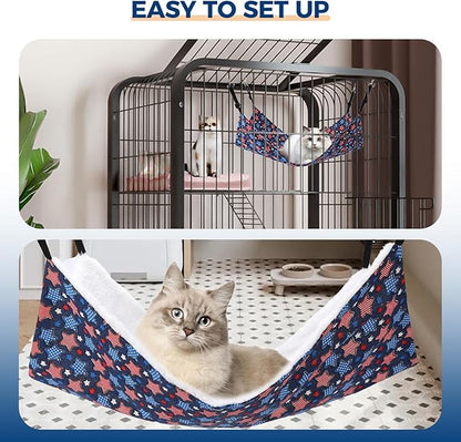 Cat Hammock for Cage Hanging Reversible 2Pack,Pet Hammock Bed Adjustable,Soft Sleeping Hammock for Cats,Ferret,Puppy,Rabbits,Small Animals (L, Stars)